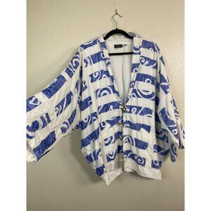Nativewear Designs Blue White Kimono Cardigan Size Medium Artsy lagenlook Boho